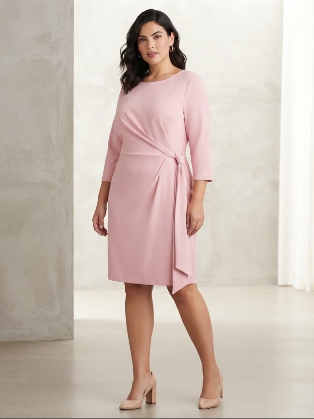 Tahari ASL Pink Side Tie 3/4 Sleeve Career Dress Size 22W Plus READ